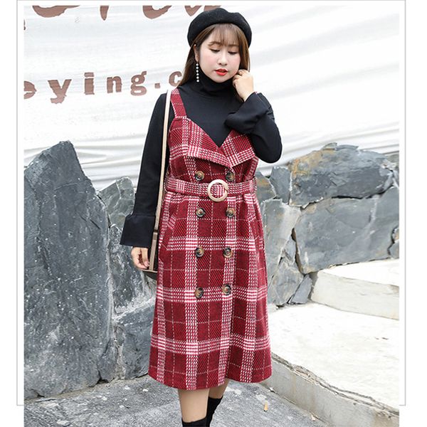 cxq027 womens clothing 2019 korean new plaid button sashes plus size dress turtleneck long sleeve midi dress two-piece suit, Black;gray
cxq027 womens clothing 2019 korean new plaid button sashes plus size dress turtleneck long sleeve midi dress two-piece suit, Black;gray