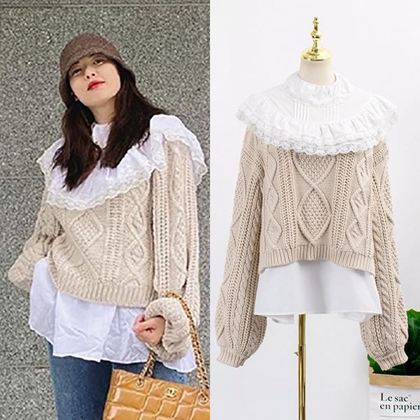 kpop 4minute kim hyun a spring new high street sweet knit sweater + lace doll collar splice long sleeve shirt women fake two set, White
kpop 4minute kim hyun a spring new high street sweet knit sweater + lace doll collar splice long sleeve shirt women fake two set, White