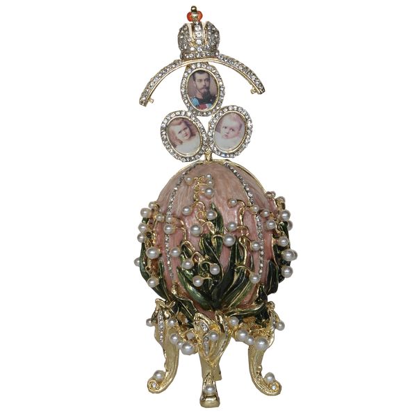 russian faberge style egg lily valley flowers with crown & pframe box metal crafts birthday/christmas gift collectible with pearl, Black;white
russian faberge style egg lily valley flowers with crown & pframe box metal crafts birthday/christmas gift collectible with pearl, Black;white