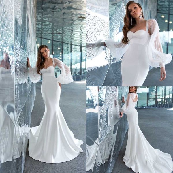 crystal design 2020 satin wedding dresses with long sleeve spaghetti mermaid wedding dress custom made elegant vestidos de novia, White
crystal design 2020 satin wedding dresses with long sleeve spaghetti mermaid wedding dress custom made elegant vestidos de novia, White