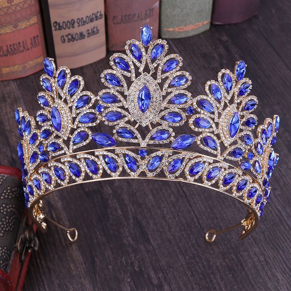 fashion design baroque exquisite gold blue red crystal tiara and crown women bridal bride wedding party hair jewelry accessories, Golden;white
fashion design baroque exquisite gold blue red crystal tiara and crown women bridal bride wedding party hair jewelry accessories, Golden;white