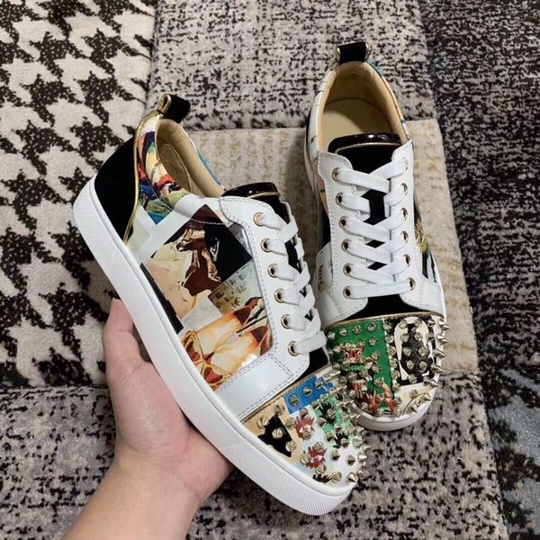 new 2019 designer sneakers red bottom shoe low cut collage patent leather luxury shoes for men and women shoes party wedding spikes sneaker, Black
new 2019 designer sneakers red bottom shoe low cut collage patent leather luxury shoes for men and women shoes party wedding spikes sneaker, Black