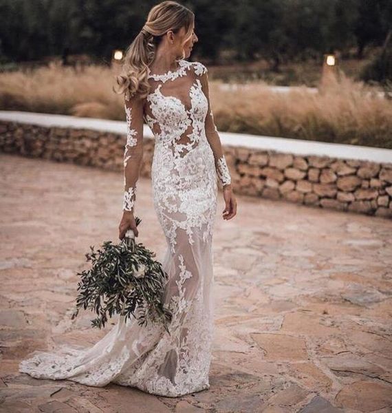 2020 light champagne lace appliqued bohemian mermaid wedding dresses long sleeves see through beach boho bridal gown bm1659, White
2020 light champagne lace appliqued bohemian mermaid wedding dresses long sleeves see through beach boho bridal gown bm1659, White