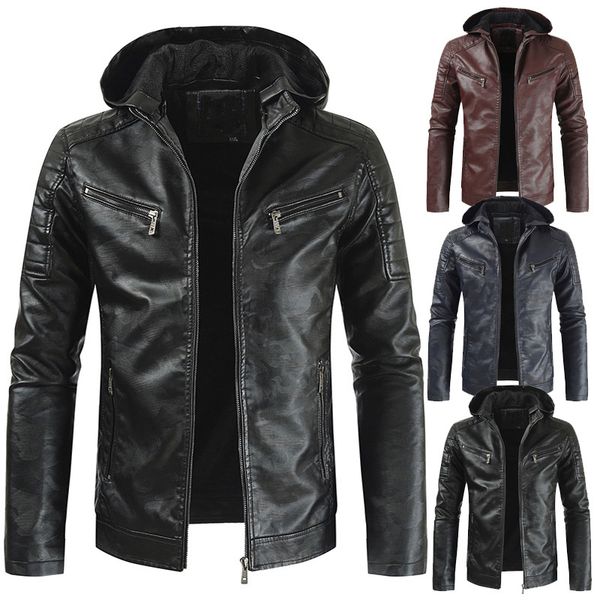 2019 foreign trade new style men casual leather coat fashion solid color hooded leather coat amazon selling youth, Black
2019 foreign trade new style men casual leather coat fashion solid color hooded leather coat amazon selling youth, Black