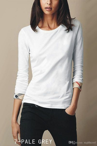 womens 2019 luxury designer clothes pure color cuff plaid border design brand womens designer t shirts long sleeves scoop neck, White
womens 2019 luxury designer clothes pure color cuff plaid border design brand womens designer t shirts long sleeves scoop neck, White