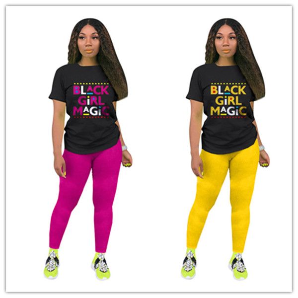 black girl magic letter women clothes two piece outfits designer crew neck t shirt + pants leggings suit fashion lady sportswear d8412, White 
black girl magic letter women clothes two piece outfits designer crew neck t shirt + pants leggings suit fashion lady sportswear d8412, White