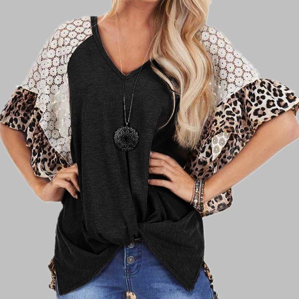 style 2020 europe and the united states women's fashion leopard lace raglan sleeve t-shirt kink of irregular female, White
style 2020 europe and the united states women's fashion leopard lace raglan sleeve t-shirt kink of irregular female, White