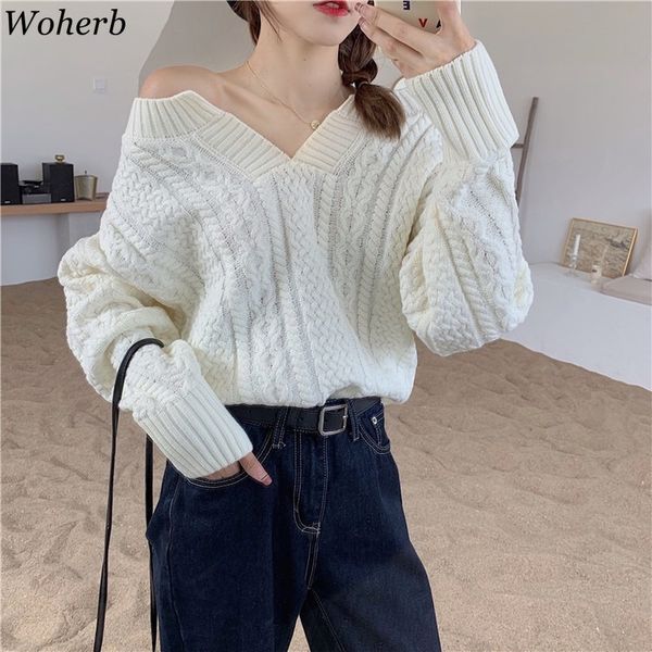 woherb off shoulder knitted sweater women korean elegant solid white pullover loose sueter mujer twist sweaters jumper, White;black
woherb off shoulder knitted sweater women korean elegant solid white pullover loose sueter mujer twist sweaters jumper, White;black
