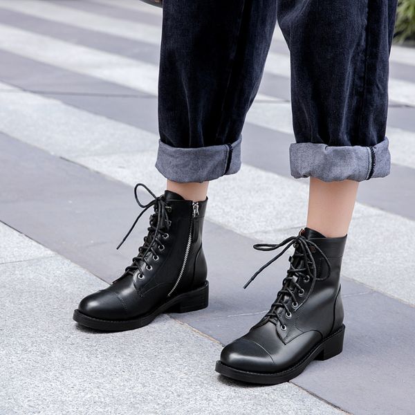 genuine leather punk short boots autumn winter quality lace up high heels women ankle boots party shoes woman size 41 42 43, Black
genuine leather punk short boots autumn winter quality lace up high heels women ankle boots party shoes woman size 41 42 43, Black