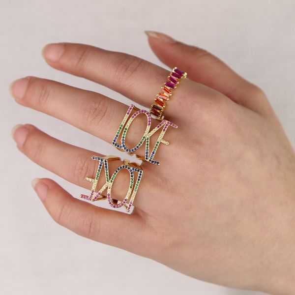 valentine's day gift for lover girlfriend gold filled rainbow cz paved love letter open adjust women rings trendy jewelry, Silver
valentine's day gift for lover girlfriend gold filled rainbow cz paved love letter open adjust women rings trendy jewelry, Silver