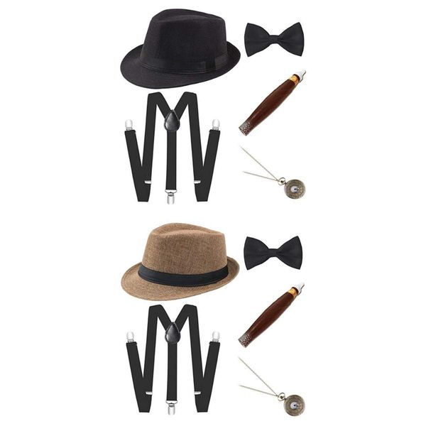 2 set men fancy dress up party supplies - fedora hats, bow tie, pocket watch, suspender belt - cosplay party costumes accessories, Black
2 set men fancy dress up party supplies - fedora hats, bow tie, pocket watch, suspender belt - cosplay party costumes accessories, Black