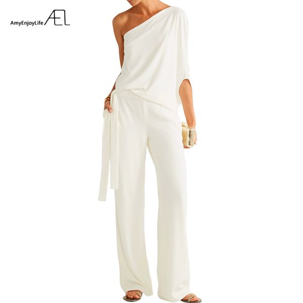 ael petal sleeve one shoulder slash neck ladies suits asymmetrical style belt wide leg long pants elegant slim 2018s, White
ael petal sleeve one shoulder slash neck ladies suits asymmetrical style belt wide leg long pants elegant slim 2018s, White