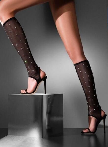 luxury crystal patchwork women open toe mesh boots black leather straps ladies high heel boots summer knee high
luxury crystal patchwork women open toe mesh boots black leather straps ladies high heel boots summer knee high