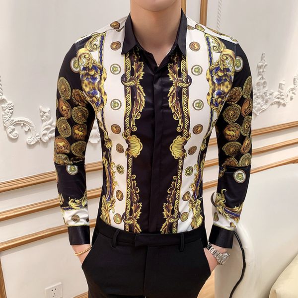 2019 Gold Men Shirt Casual Slim Fit Long Sleeve Male Print Shirts Night Club Work vintage Shirt Camisa Social Masculina
2019 Gold Men Shirt Casual Slim Fit Long Sleeve Male Print Shirts Night Club Work vintage Shirt Camisa Social Masculina