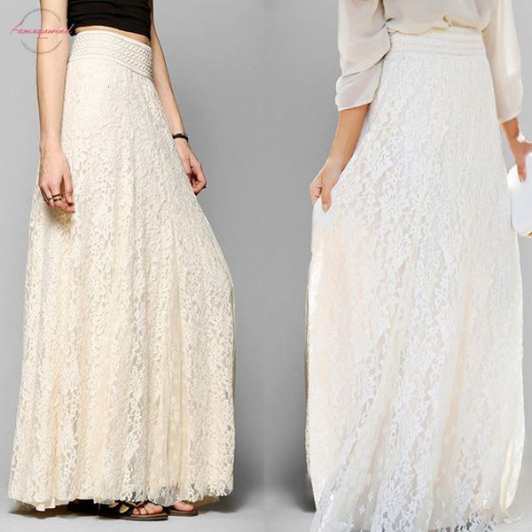 women lace maxi skirt elastic waist skirt double layer pleated long white skirt mujer moda w30, Black
women lace maxi skirt elastic waist skirt double layer pleated long white skirt mujer moda w30, Black