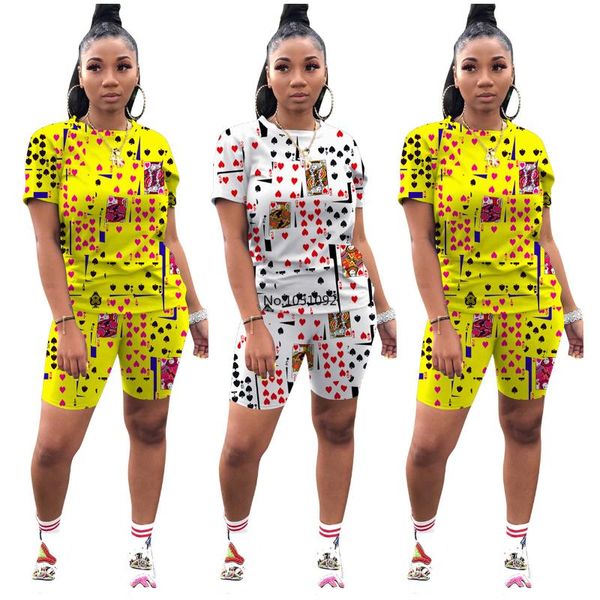 two piece dress sport poker card women set tracksuit short sleeve t-shirt shorts jogger suit outfits matching, White
two piece dress sport poker card women set tracksuit short sleeve t-shirt shorts jogger suit outfits matching, White