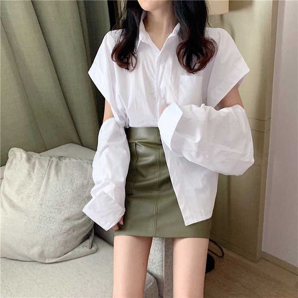 women's blouses & shirts 2021 summer long sleeved hole design blue casual lady blouse korean style turn-down collar oversized ladies sh, White
women's blouses & shirts 2021 summer long sleeved hole design blue casual lady blouse korean style turn-down collar oversized ladies sh, White