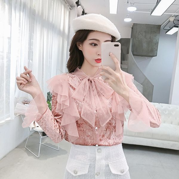 p shoot 2019 autumn and winter new style gauze joint sweet bow suede base shirt long-sleeve blouse women's, White
p shoot 2019 autumn and winter new style gauze joint sweet bow suede base shirt long-sleeve blouse women's, White