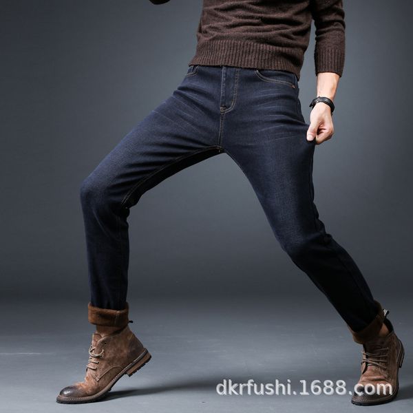 men's brushed and thick jeans winter new style elasticity pencil pants slim fit warm business casual medium waist trousers, Blue
men's brushed and thick jeans winter new style elasticity pencil pants slim fit warm business casual medium waist trousers, Blue