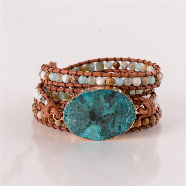 latest 2018 - 5x leather wrap beaded bracelet huge oceanstone bracelet, boho chic jewelry, bohemian bracelet valentine's gift, Golden;silver 
latest 2018 - 5x leather wrap beaded bracelet huge oceanstone bracelet, boho chic jewelry, bohemian bracelet valentine's gift, Golden;silver