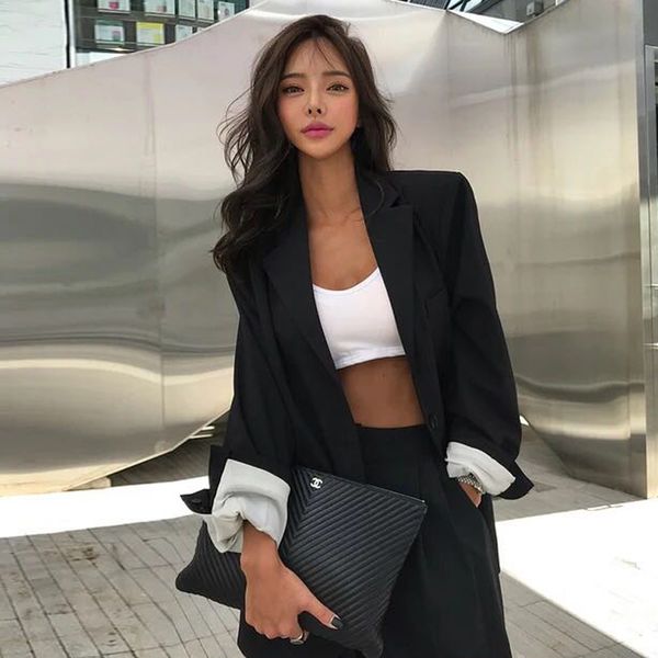 fashion oversized black women blazer single-breasted female suit jacket 2020 autumn winter blazer jacket femme solid outwear, White;black
fashion oversized black women blazer single-breasted female suit jacket 2020 autumn winter blazer jacket femme solid outwear, White;black