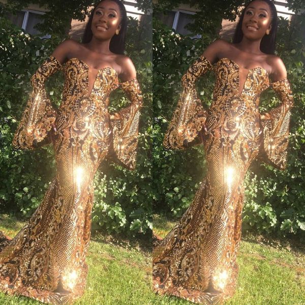 gorgeous gold off shoulder sweep train mermaid prom party dresses poet long sleeves sequined black girls special occasion dresses
gorgeous gold off shoulder sweep train mermaid prom party dresses poet long sleeves sequined black girls special occasion dresses