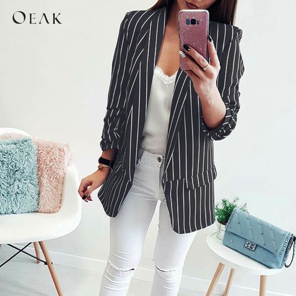 women's suits & blazers dropship spring autumn women long sleeve striped blazer femme casual stylish open loose fit coat female suit, White;black 
women's suits & blazers dropship spring autumn women long sleeve striped blazer femme casual stylish open loose fit coat female suit, White;black