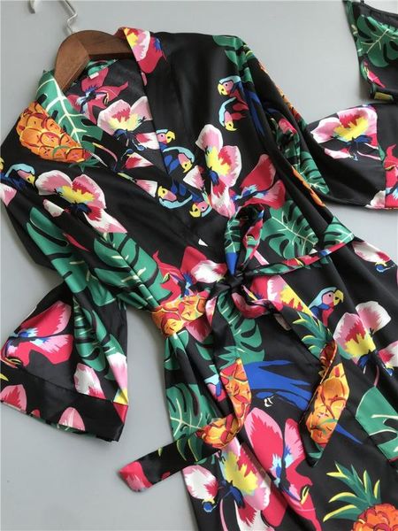 female floral print three pieces sleepwear spring autumn long sleeve black intimates women rayon thin pajamas sets, Blue;gray
female floral print three pieces sleepwear spring autumn long sleeve black intimates women rayon thin pajamas sets, Blue;gray