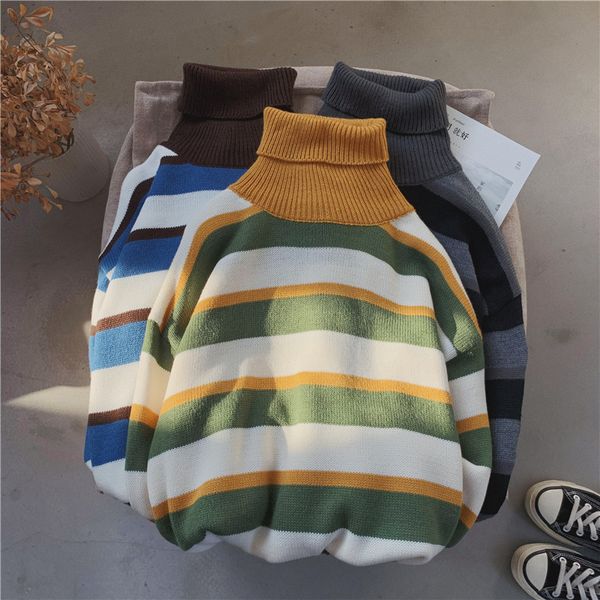 winter striped turtleneck sweater men warm fashion contrast color casual knit pullover mens streetwear loose male weter clothes, White;black
winter striped turtleneck sweater men warm fashion contrast color casual knit pullover mens streetwear loose male weter clothes, White;black