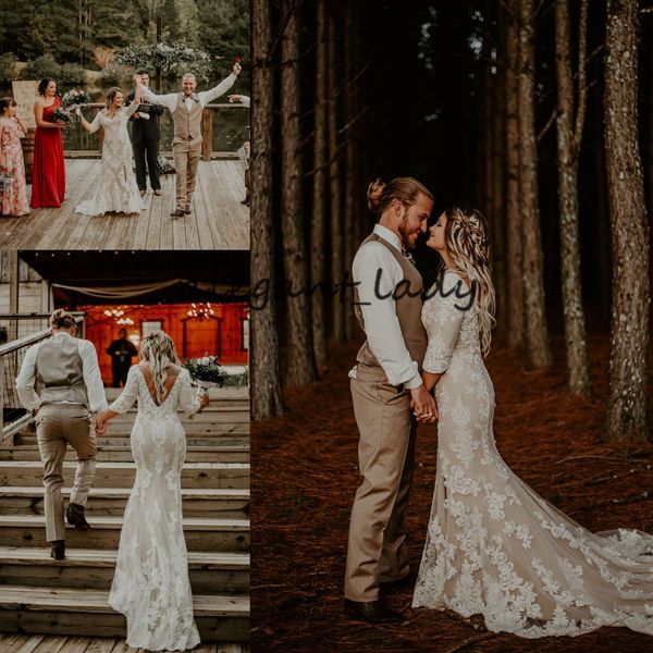 long lace sleeve mermaid wedding dresses 2019 modest applique low back v-neck plus size country outdoor bohemian bridal wedding gown, White
long lace sleeve mermaid wedding dresses 2019 modest applique low back v-neck plus size country outdoor bohemian bridal wedding gown, White