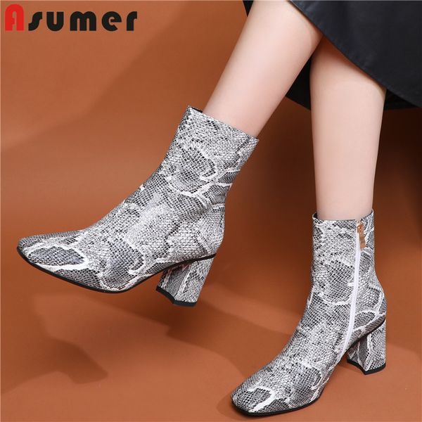 asumer 2019 new fashion snake pu leather zip ankle boots for women high heels autumn winter shoes square toe women boots, Black
asumer 2019 new fashion snake pu leather zip ankle boots for women high heels autumn winter shoes square toe women boots, Black