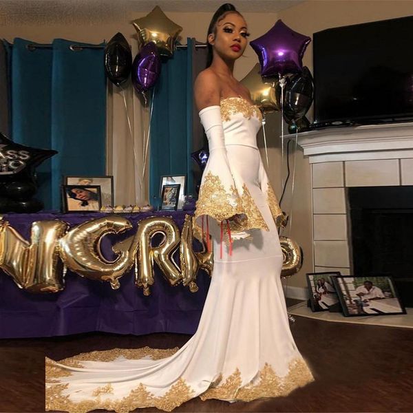 african white and gold prom dresses long lace applique mermaid party gown beaded long sleeves evening dress ballkleider, Black;red 
african white and gold prom dresses long lace applique mermaid party gown beaded long sleeves evening dress ballkleider, Black;red