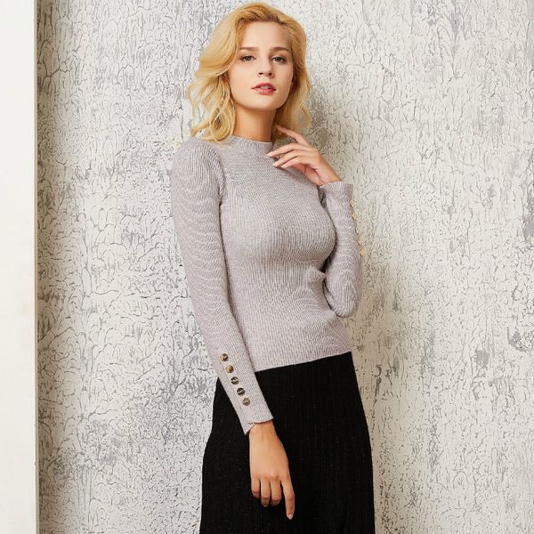 2020 autumn and winter women's simple round neck pullover bottoming long-sleeved gold buckle sweater pullover, White;black
2020 autumn and winter women's simple round neck pullover bottoming long-sleeved gold buckle sweater pullover, White;black