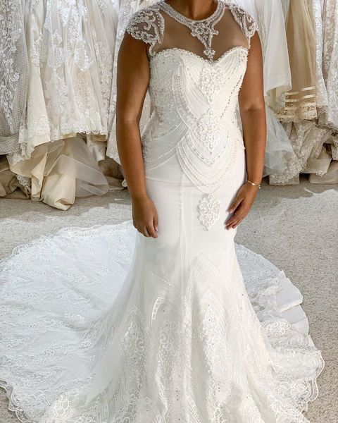 2020 arabic aso ebi mermaid luxurious wedding dresses sheer neck lace beaded bridal dresses vintage wedding gowns zj042, White
2020 arabic aso ebi mermaid luxurious wedding dresses sheer neck lace beaded bridal dresses vintage wedding gowns zj042, White
