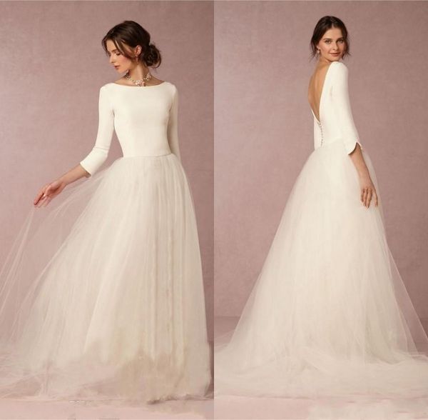 Cheap Spring A Line Wedding Dresses Satin Top Backless 2019 Long Sleeve Country Bridal Gowns Soft Tulle Skirt Sweep Train vestidos de novia
Cheap Spring A Line Wedding Dresses Satin Top Backless 2019 Long Sleeve Country Bridal Gowns Soft Tulle Skirt Sweep Train vestidos de novia