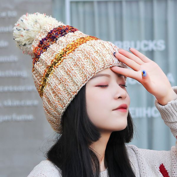 a plush ball small dot color decoration fashion women's warm solid thicken wool hat stripe knit windproof hat#j8, Blue;gray
a plush ball small dot color decoration fashion women's warm solid thicken wool hat stripe knit windproof hat#j8, Blue;gray