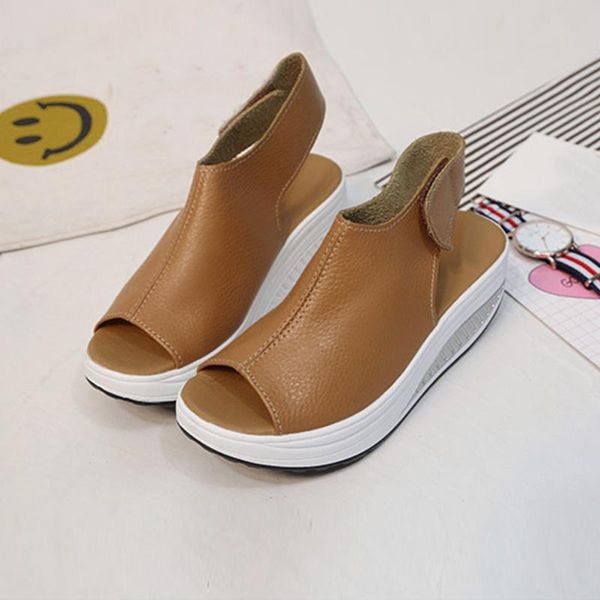 new women fashion summer sandals wedge heel peep toe slingbacks platform all match muffin korean style sandal, Black