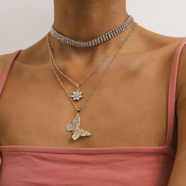 gold color multi-layer rhinestone necklace for women vintage butterfly necklace elegant flower pendant necklaces jewelry, Silver
gold color multi-layer rhinestone necklace for women vintage butterfly necklace elegant flower pendant necklaces jewelry, Silver