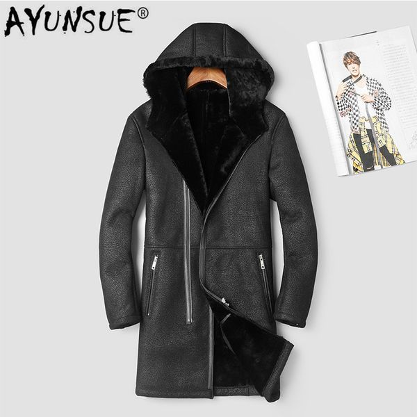 ayunsue men's genuine leather jacket winter sheep shearling jacket men hooded long real wool fur coat 2019 17025-1 kj2998, Black
ayunsue men's genuine leather jacket winter sheep shearling jacket men hooded long real wool fur coat 2019 17025-1 kj2998, Black