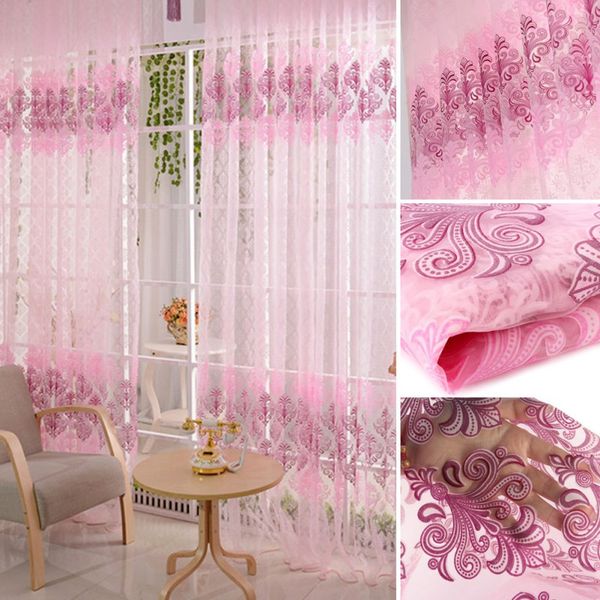 vogue window floral print voile curtain sheer panel room drape scarf curtain