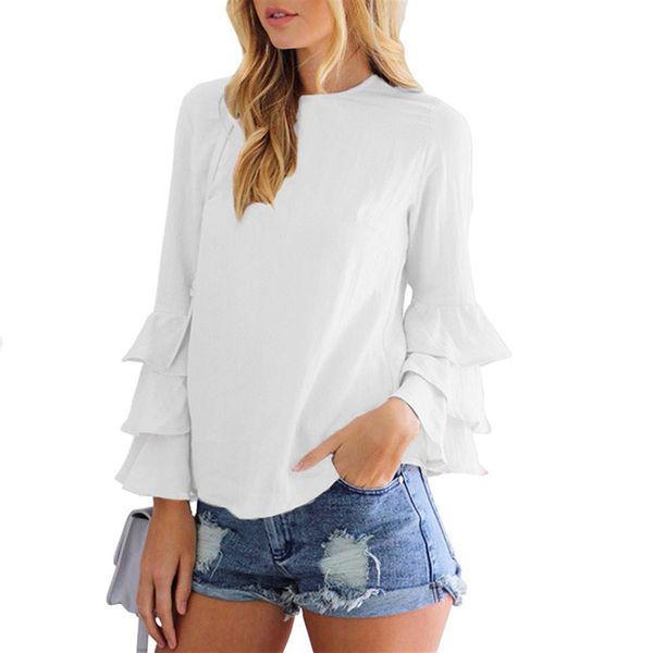 autumn solid color chiffon blouse o-neck chiffon shirt women flare sleeve thin shirt casual commuter women's blouse, White
autumn solid color chiffon blouse o-neck chiffon shirt women flare sleeve thin shirt casual commuter women's blouse, White