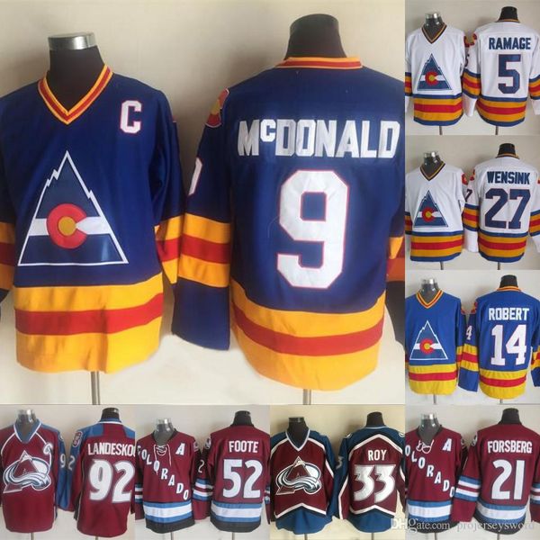Colorado Avalanche 92 Gabriel Landeskog 5 Rob Ramage 1 Chico Resch 14 Rene Robert 33 Patrick Roy 52 Adam Foote 19 Joe Sakic Hockey Jerseys
Colorado Avalanche 92 Gabriel Landeskog 5 Rob Ramage 1 Chico Resch 14 Rene Robert 33 Patrick Roy 52 Adam Foote 19 Joe Sakic Hockey Jerseys