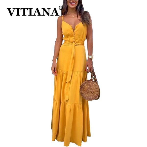 vitiana women long beach dress summer 2020 female sleeveless backless yellow party dresses femme button party vestidos, Black;gray
vitiana women long beach dress summer 2020 female sleeveless backless yellow party dresses femme button party vestidos, Black;gray