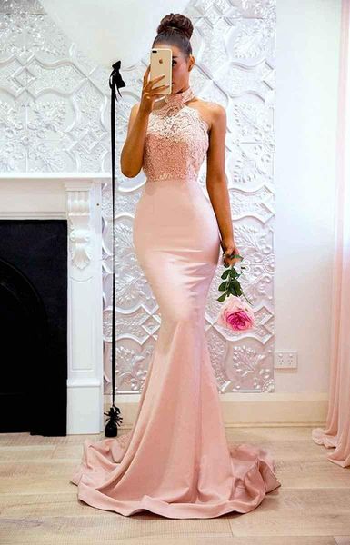 halter mermaid appliques lace long bridesmaid dresses wedding guest dress spaghetti straps backless prom gowns, White;pink
halter mermaid appliques lace long bridesmaid dresses wedding guest dress spaghetti straps backless prom gowns, White;pink