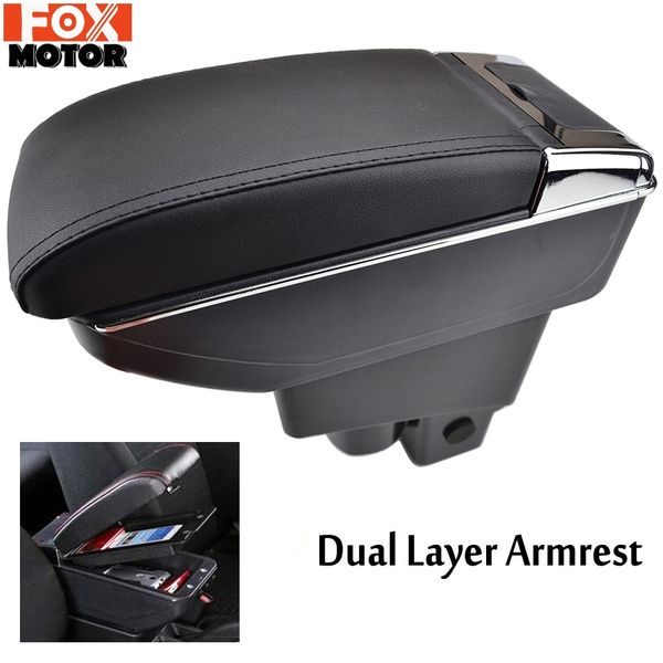 

car dual layer storage box center console leather armrest cup holder for fit jazz 2002-2008 hatchback 2003 2004 2005 2006