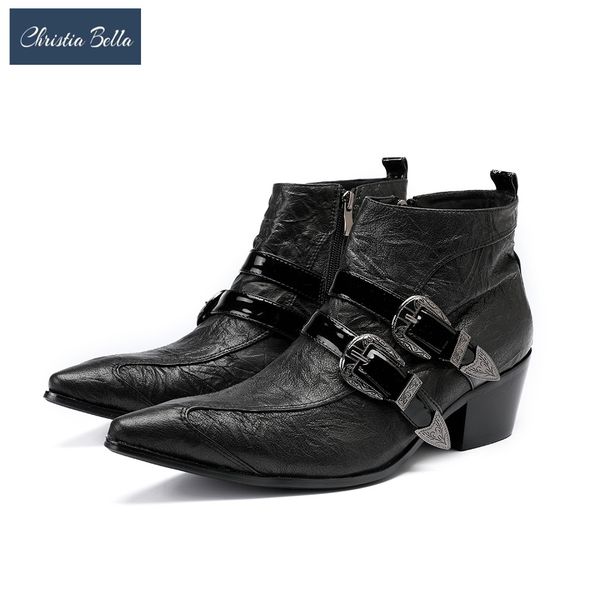 christia bella autumn winter solid buckle men shoes genuine leather boots fashion pointed toe boots plus size zipper ankle, Black
christia bella autumn winter solid buckle men shoes genuine leather boots fashion pointed toe boots plus size zipper ankle, Black
