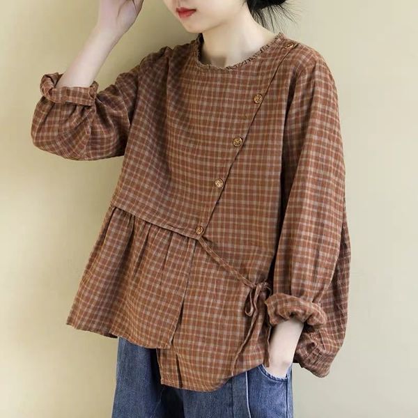 2020 spring new style loose plaid shirt cotton linen o-neck lace shirt women mori girl zm, White
2020 spring new style loose plaid shirt cotton linen o-neck lace shirt women mori girl zm, White