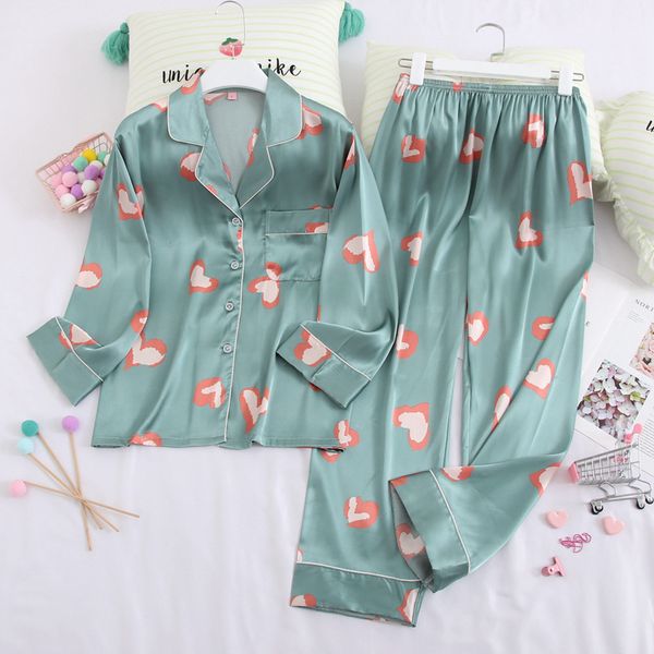 green print heart 2 pcs shirt&pant women long sleeve pajamas set stain 2pcs sleepwear nightwear female pajamas suit home wear, Black;red
green print heart 2 pcs shirt&pant women long sleeve pajamas set stain 2pcs sleepwear nightwear female pajamas suit home wear, Black;red