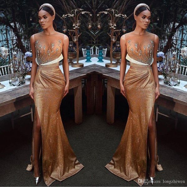 champagne mermaid prom dresses jewel neck sequins high side split tulle party gowns sweep train special occasion dresses formal dress, Black
champagne mermaid prom dresses jewel neck sequins high side split tulle party gowns sweep train special occasion dresses formal dress, Black