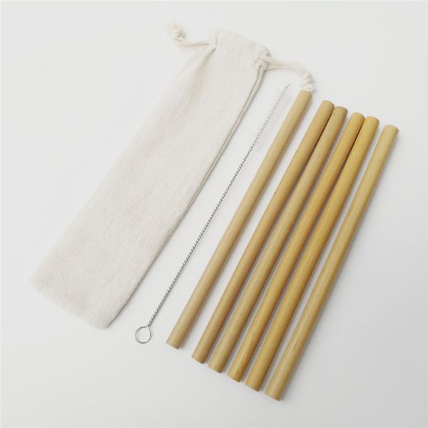 

6pcs/set 20cm bamboo drinking straws with pouch and cleaning brush biodegradable reusable handcrafted bamboo straws alternative to plastic